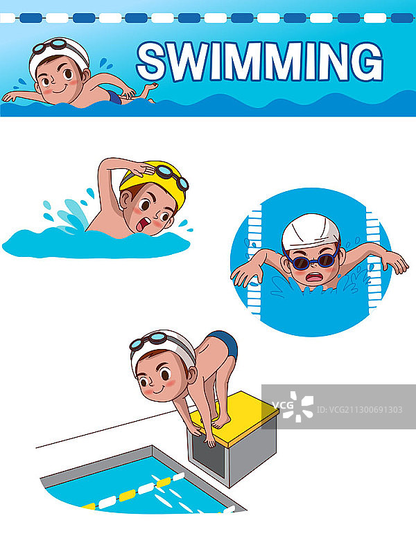 矢量插图一套男人和女人游泳图片素材