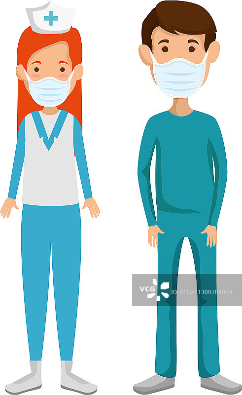 男性护理人员与护士使用口罩图片素材