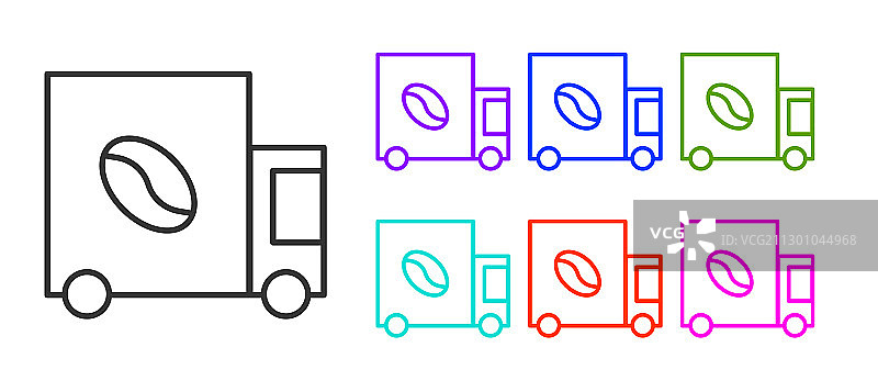 黑线咖啡街道卡车机器图标图片素材