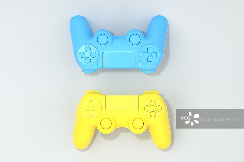 蓝黄双色游戏手柄 3D渲染图片素材