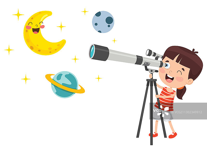 用望远镜做天文研究的孩子图片素材