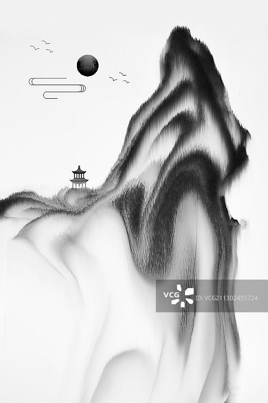 中国风抽象水墨画之墨影山峦图片素材