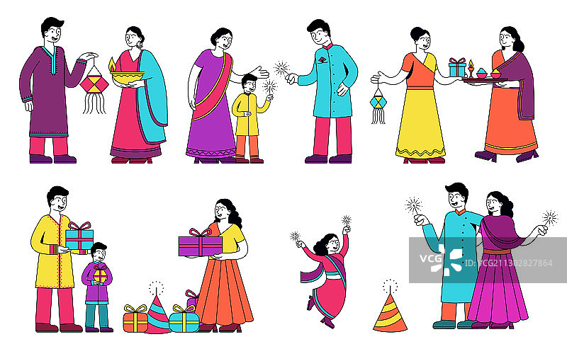 设置丰富多彩的印度家庭场景图片素材