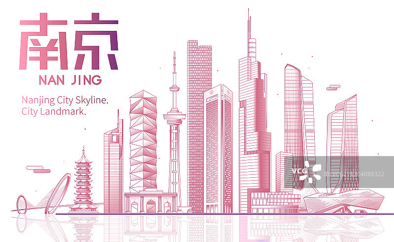 南京城市天际线地标建筑矢量插画图片素材