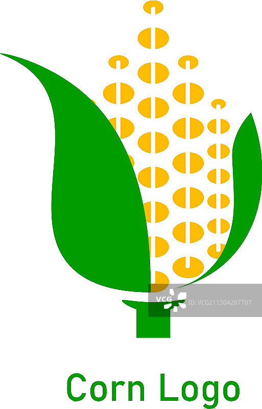 玉米芯标志设计为黄色和绿色的玉米种子图片素材