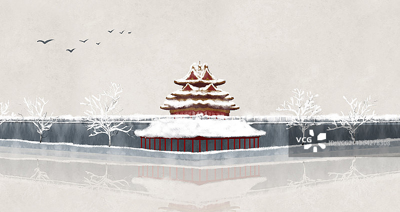 紫禁城冬天角楼插画图片素材