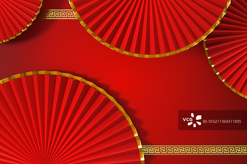 中国风折扇背景 3D渲染图片素材