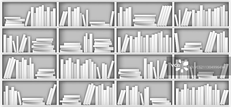 图书馆书架上的白色书架模型书图片素材