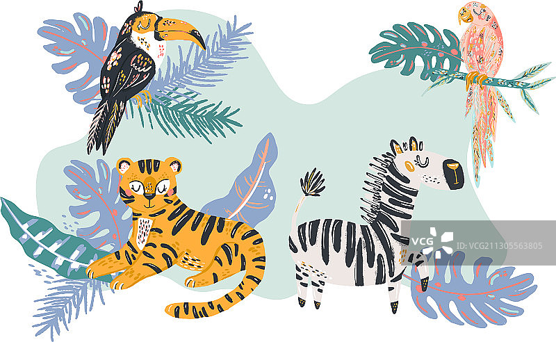 卡通野生动物集合集虎斑马图片素材