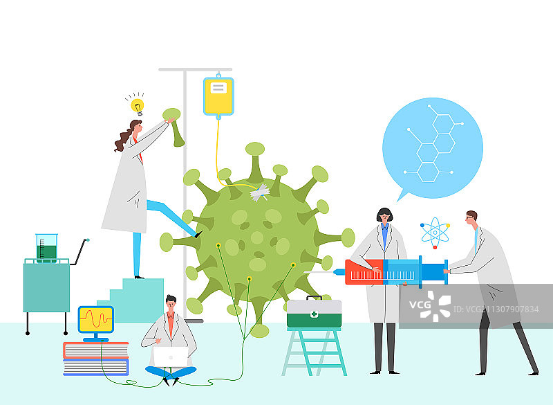医学疫苗研究概念。实验室中的科学家，化学研究人员与实验室设备插图004图片素材