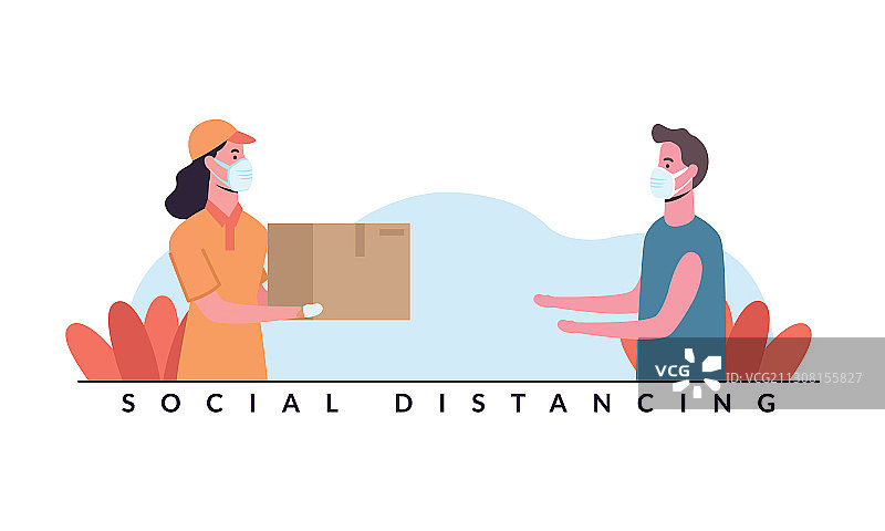 送货员和送货员之间的社交距离图片素材