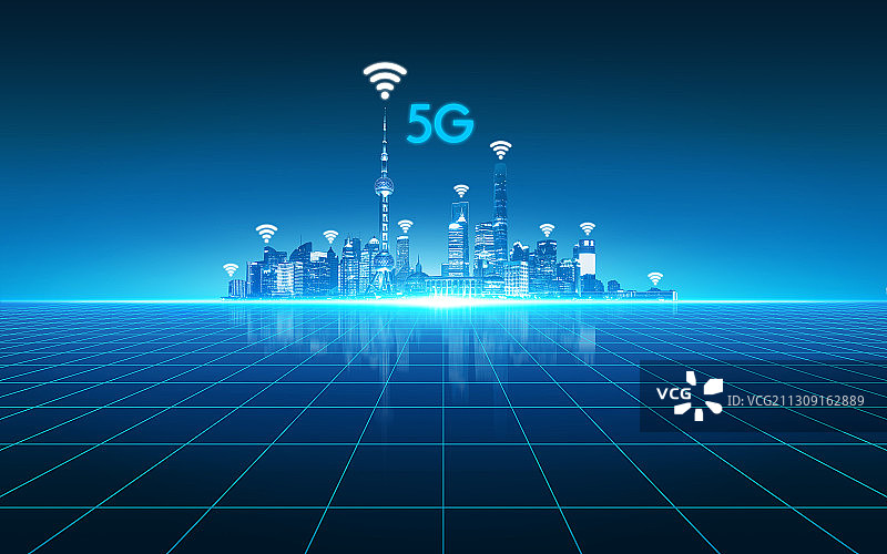 5G数字建设上海城市背景图片素材