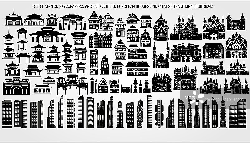 设置现代摩天大楼古代城堡图片素材
