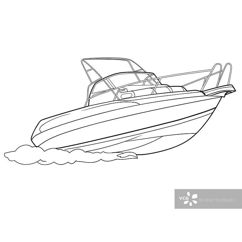 摩托艇素描上色在白色的背景图片素材