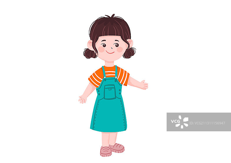 手绘卡通儿童穿裙子的小女孩插画图片素材