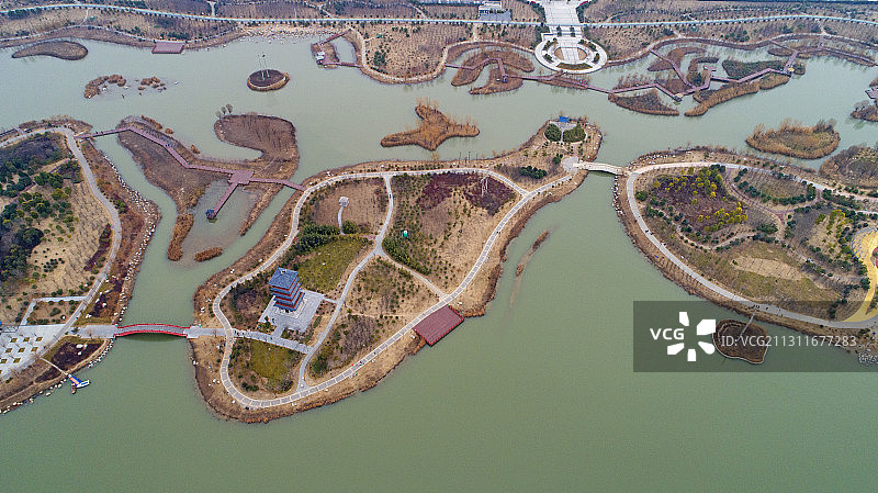 废地变湿地，河南兴起网红景点“千亩湖”：漯河市临颍县黄龙湿地图片素材
