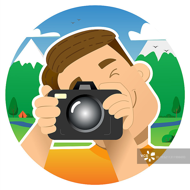 游客旅行者攀登者微笑的家伙与一个图片素材