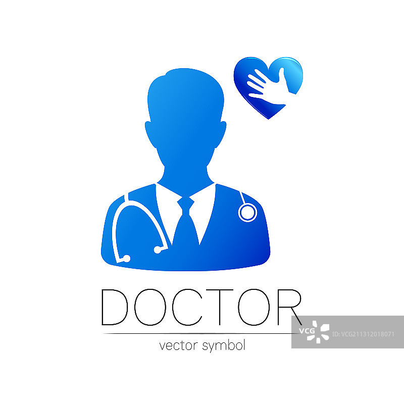 医生的标志，心形和蓝色的手图片素材