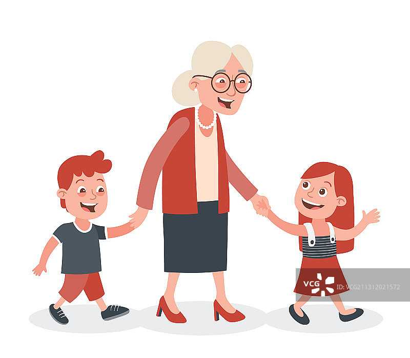 奶奶和孙子走路图片素材