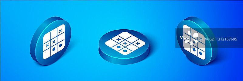 等距的tac - toe游戏图标孤立在蓝色图片素材