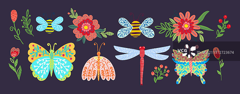 可爱的昆虫，飞舞的蝴蝶，蜻蜓图片素材