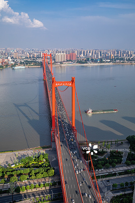 武汉市鹦鹉洲长江大桥蓝天白云图片素材