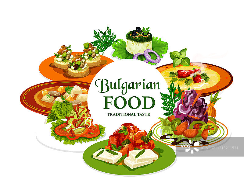 保加利亚食品，肉类，蔬菜和奶酪图片素材
