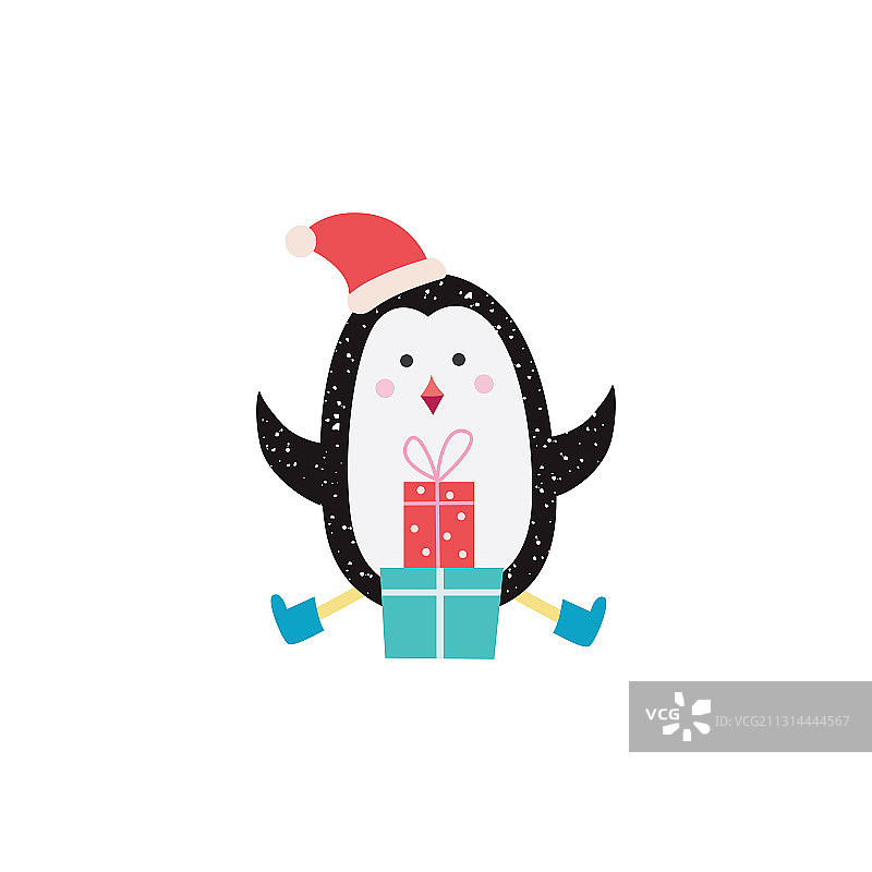 戴着红帽子的可爱圣诞小企鹅图片素材