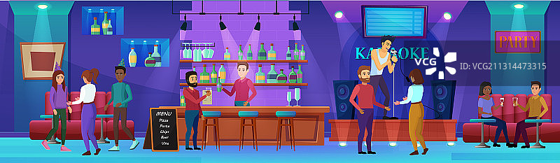 卡拉ok夜生活酒吧卡通图片素材