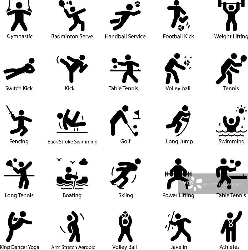 运动员和奥林匹克象形文字图标集图片素材