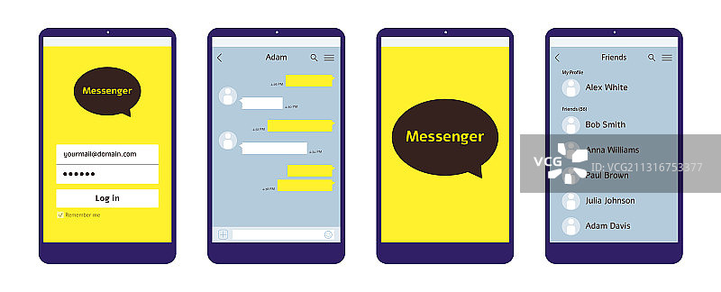 手机屏幕与messenger应用程序界面图片素材