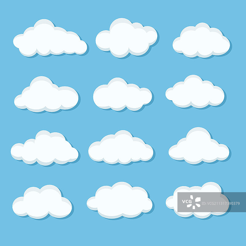 在蓝天上设置不同的白云图标图片素材