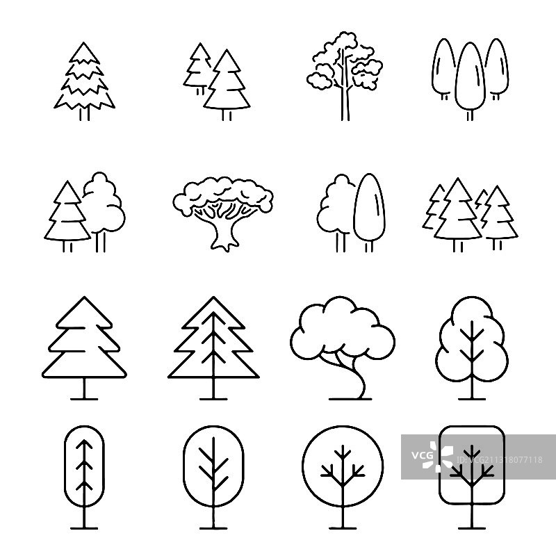 树图标设置黑白树和彩色树图片素材