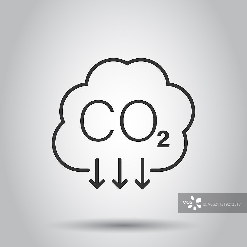 二氧化碳图标在平面风格排放在白色孤立图片素材