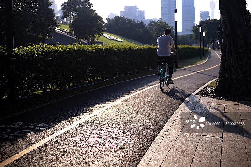 午后阳光照在城市自行车道图片素材