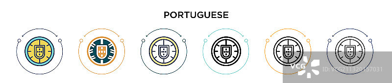 葡萄牙图标在填充细线轮廓和图片素材