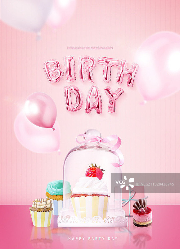 可爱的蛋糕和生日字母气球图片素材