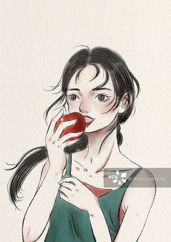 吃苹果的女孩图片素材