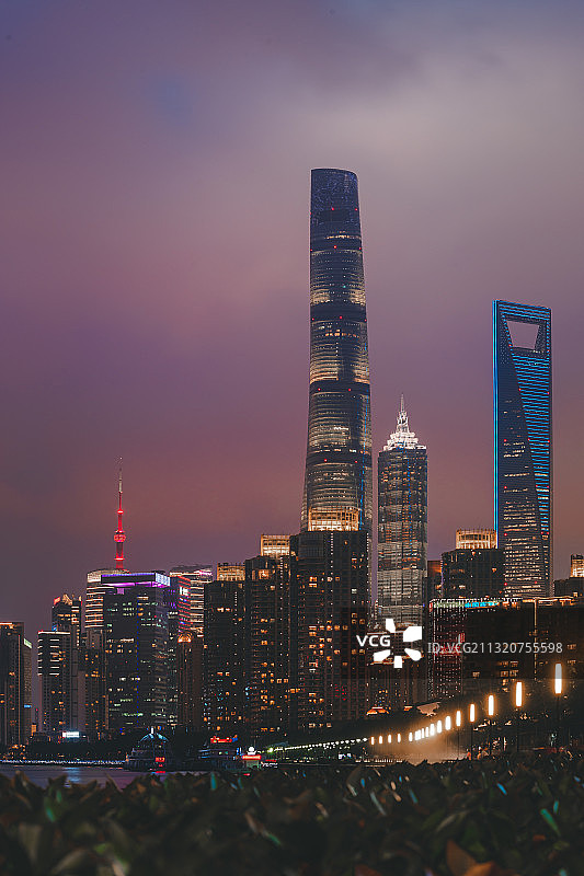 上海陆家嘴夜景竖构图图片素材
