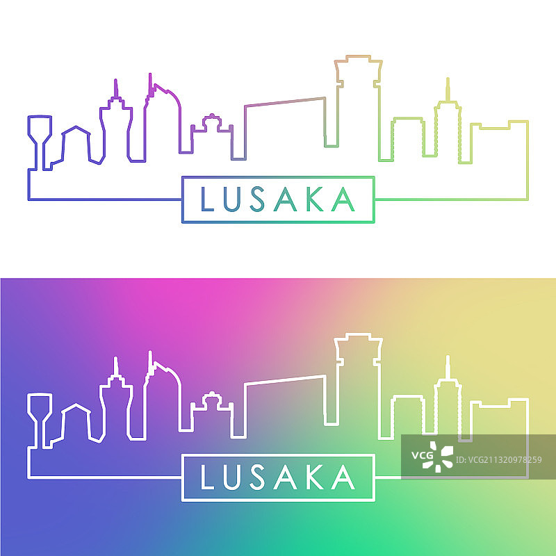 卢萨卡天际线彩色线性风格编辑图片素材