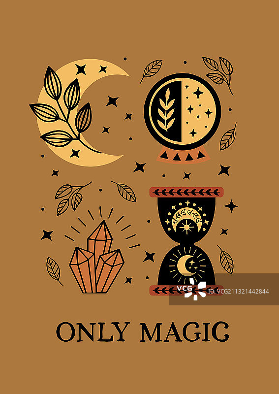 神秘的海报与月亮水晶魔术球图片素材