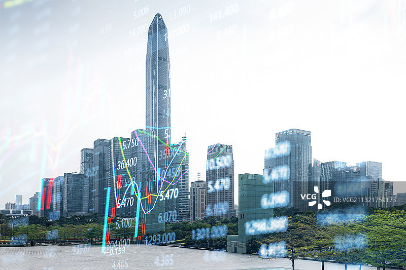 深圳城市建筑景观和金融股市证券概念图片素材
