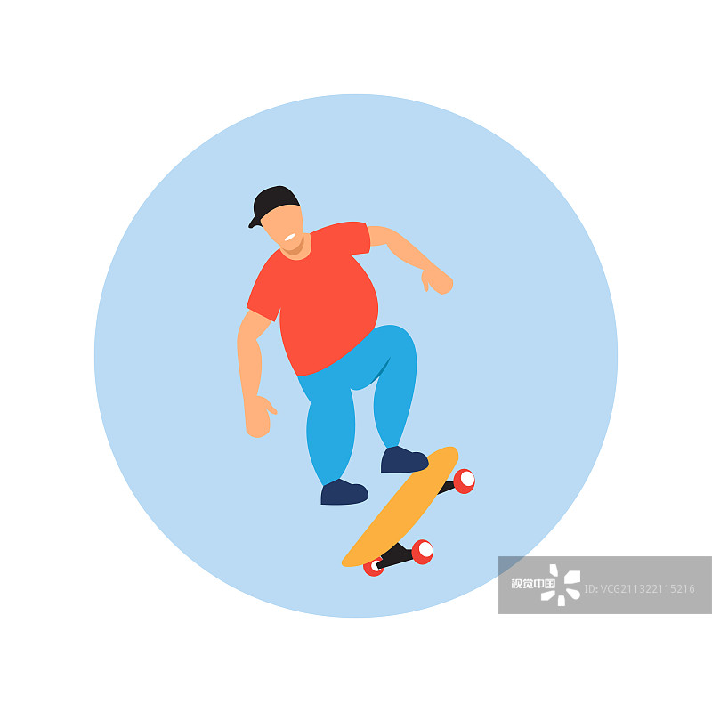 男性在滑板上简单的年轻角色溜冰者图片素材