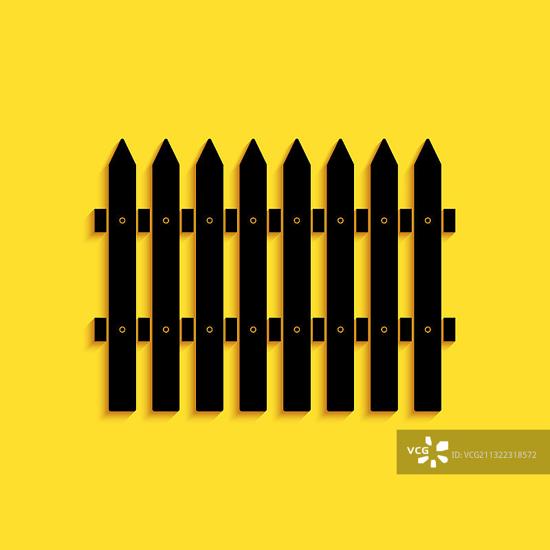 黑色栅栏木制图标孤立在黄色上图片素材