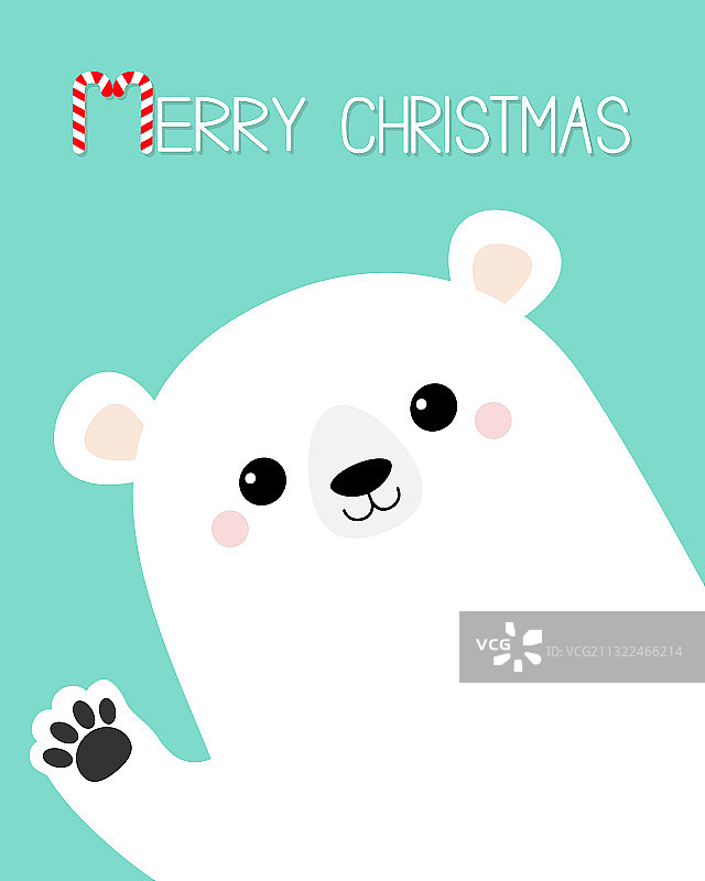 圣诞快乐，白色的北极熊挥着手爪图片素材
