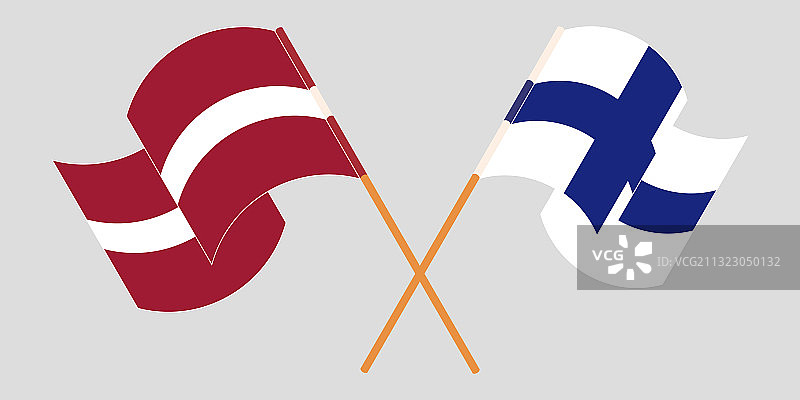 拉脱维亚和芬兰的旗帜交叉飘扬图片素材