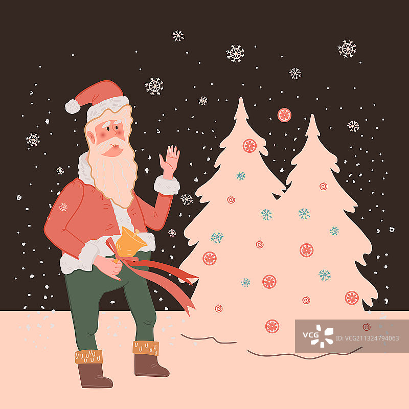 圣诞卡或海报与圣诞老人扁平图片素材
