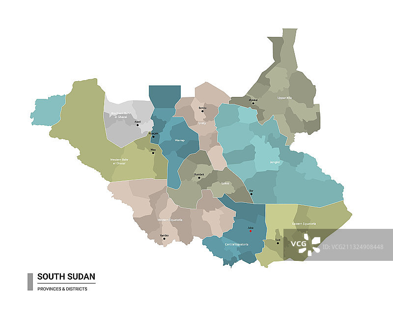 南苏丹高详细地图与细分图片素材