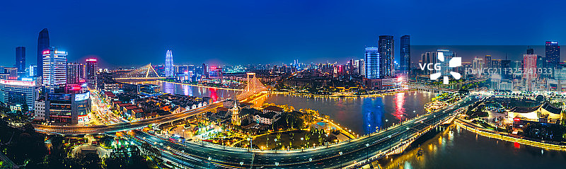 航拍浙江宁波三江口城市夜景大画幅图片素材