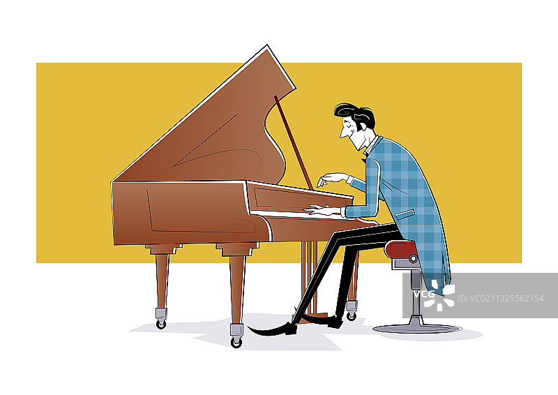 钢琴家坐在钢琴前弹奏音乐图片素材